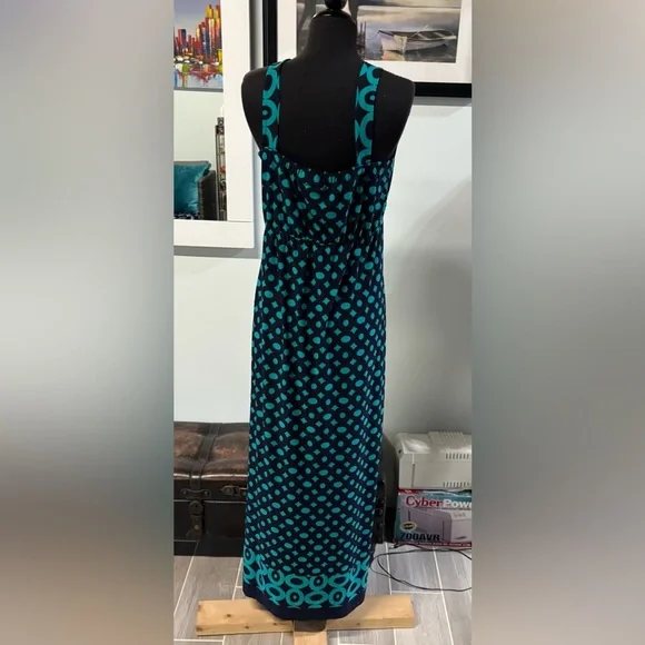 ❤️Valerie Bertinelli Teal and Black Patterned Maxi Dress-Sz 12 - Picture 2 of 4